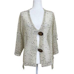 Nina Leonard Open Knit Cardigan Bolero Sweater Button-Front Beige Womens Size XL